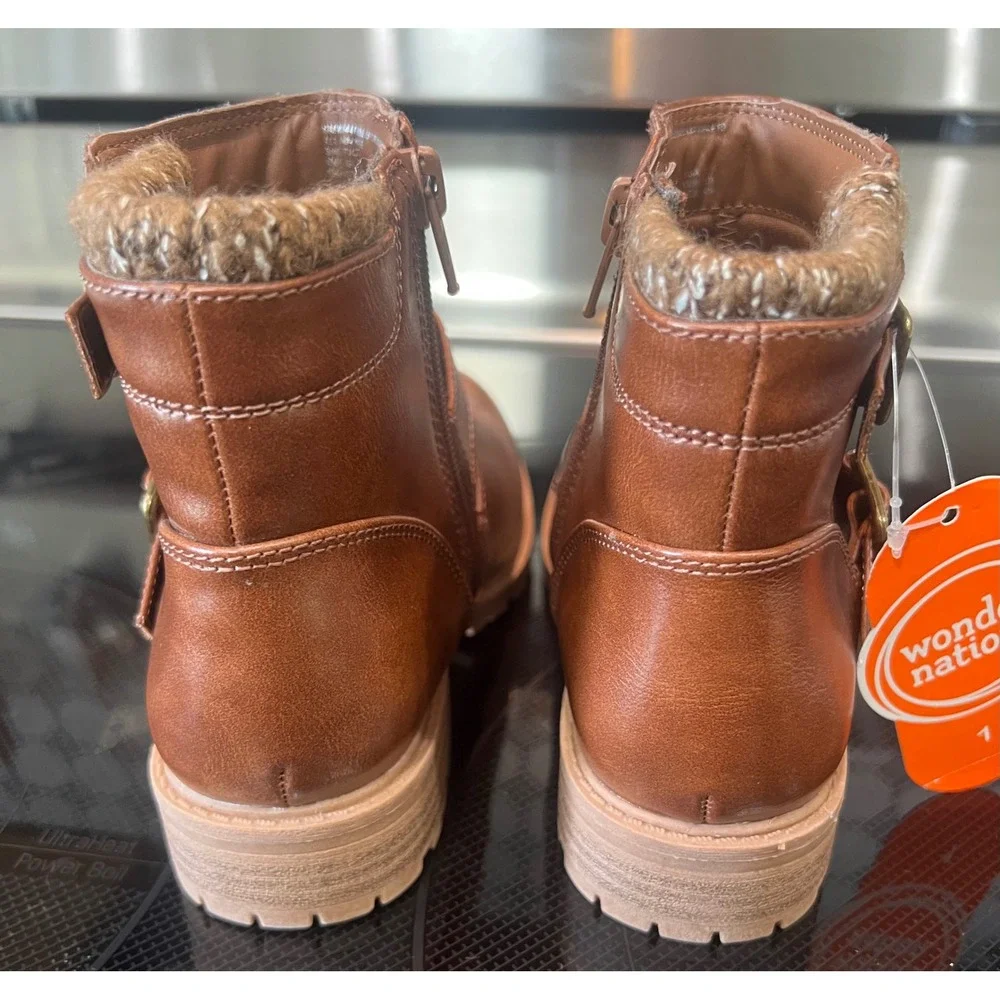Wonder Nation Girls Chestnut Brown Sweater Knit Ankle Boots Size 1 GMWN44AM965